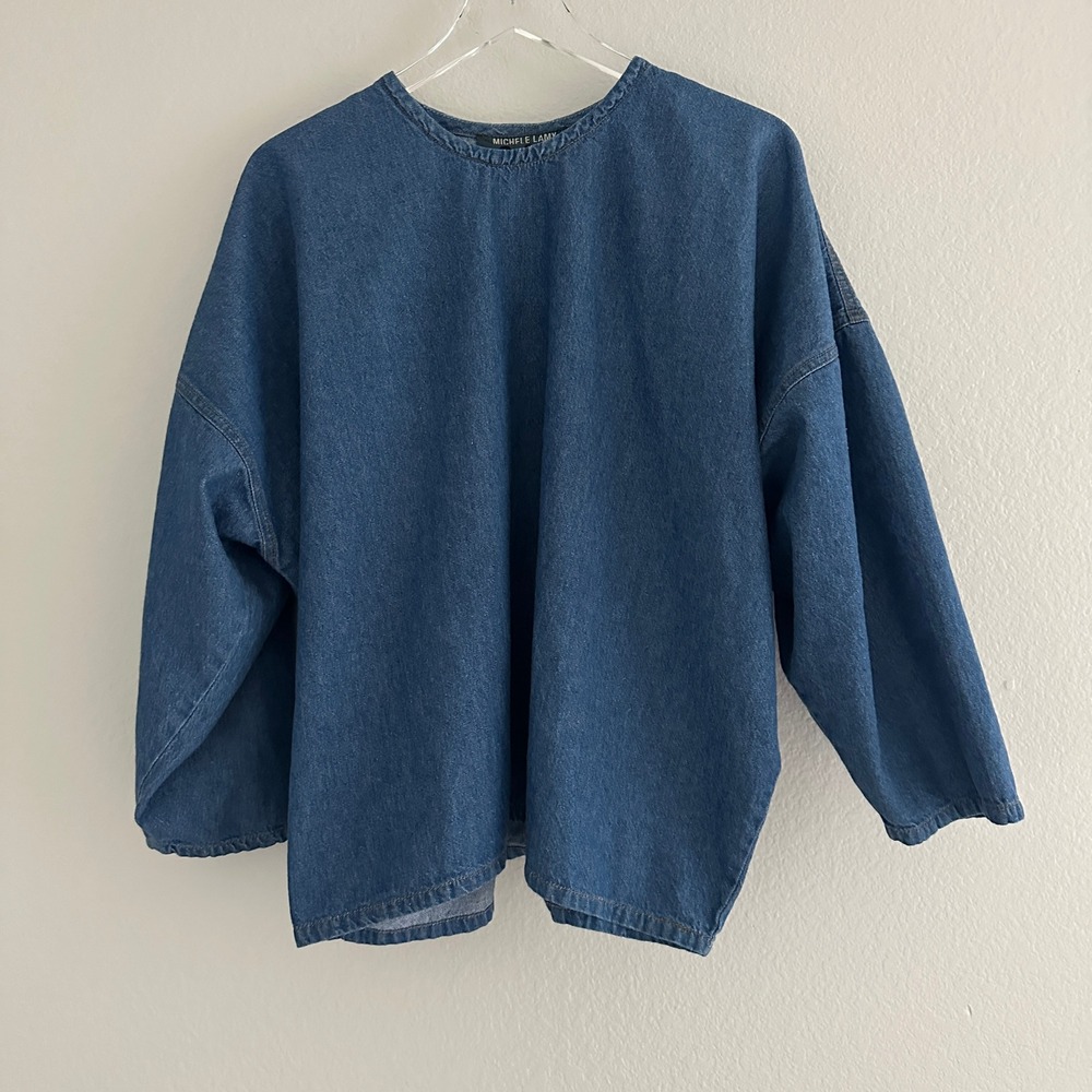 Michele Lamy Denim Top Women OS Blue 6oz Cotton Long Sleeve Oversized Boxy